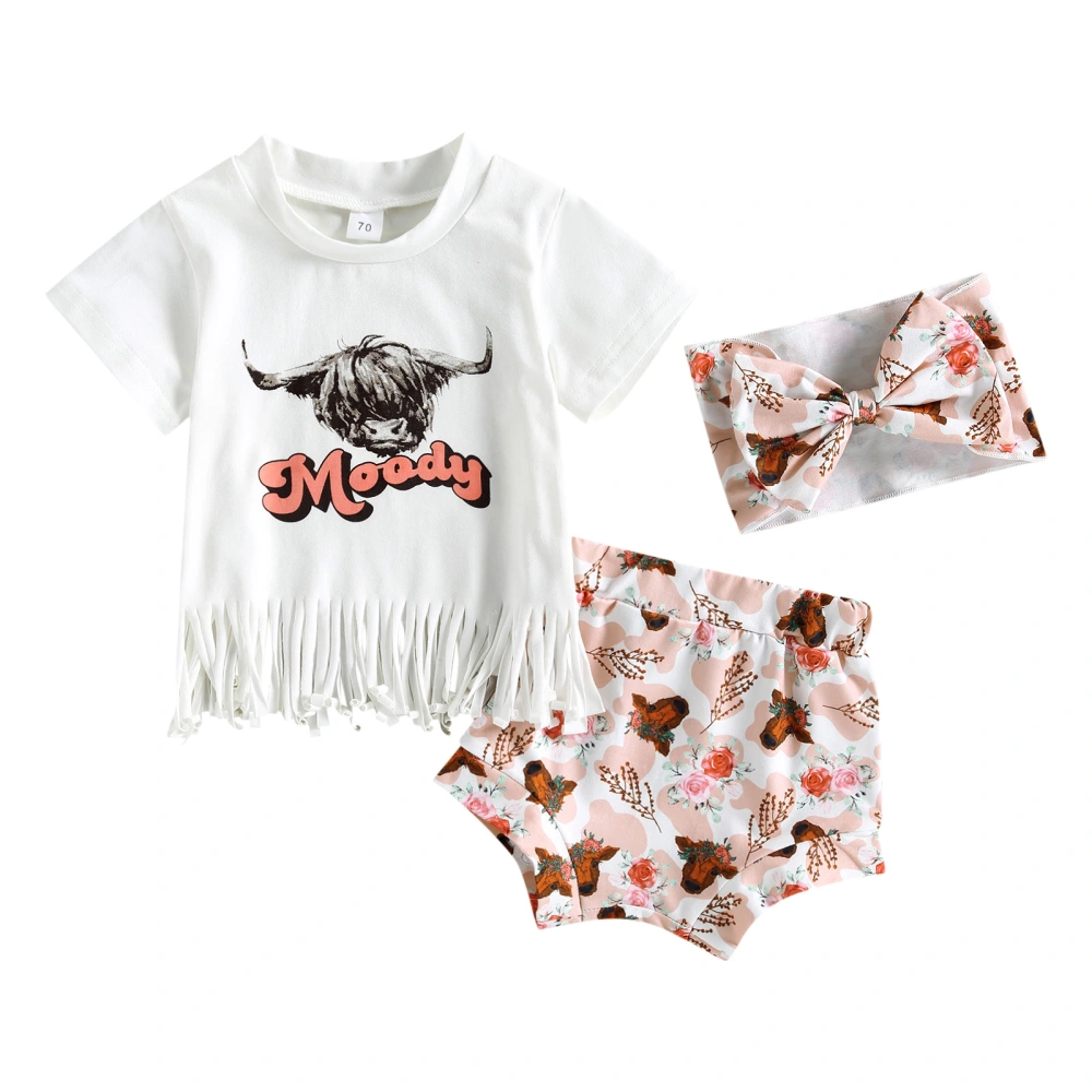 Baby Girl Western Clothes, Tassel Tops + Cow Shorts + Headband Set