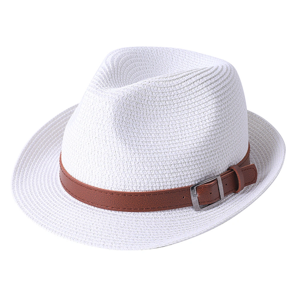 Women Men Straw Fedora Hat Breathable Short Brim Panama Jazz Cap