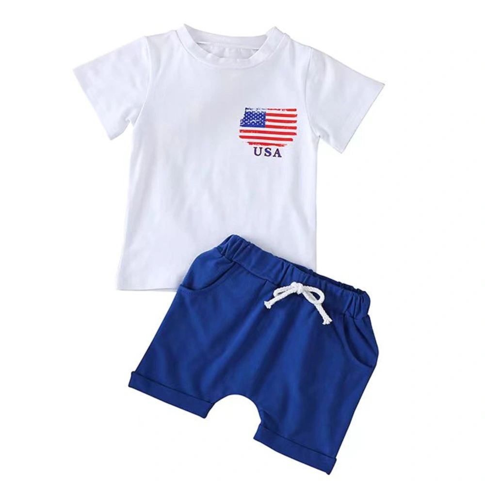 Baby Boys 4th of July Outfits, Flag Letter Print T-Shirts + Shorts Set