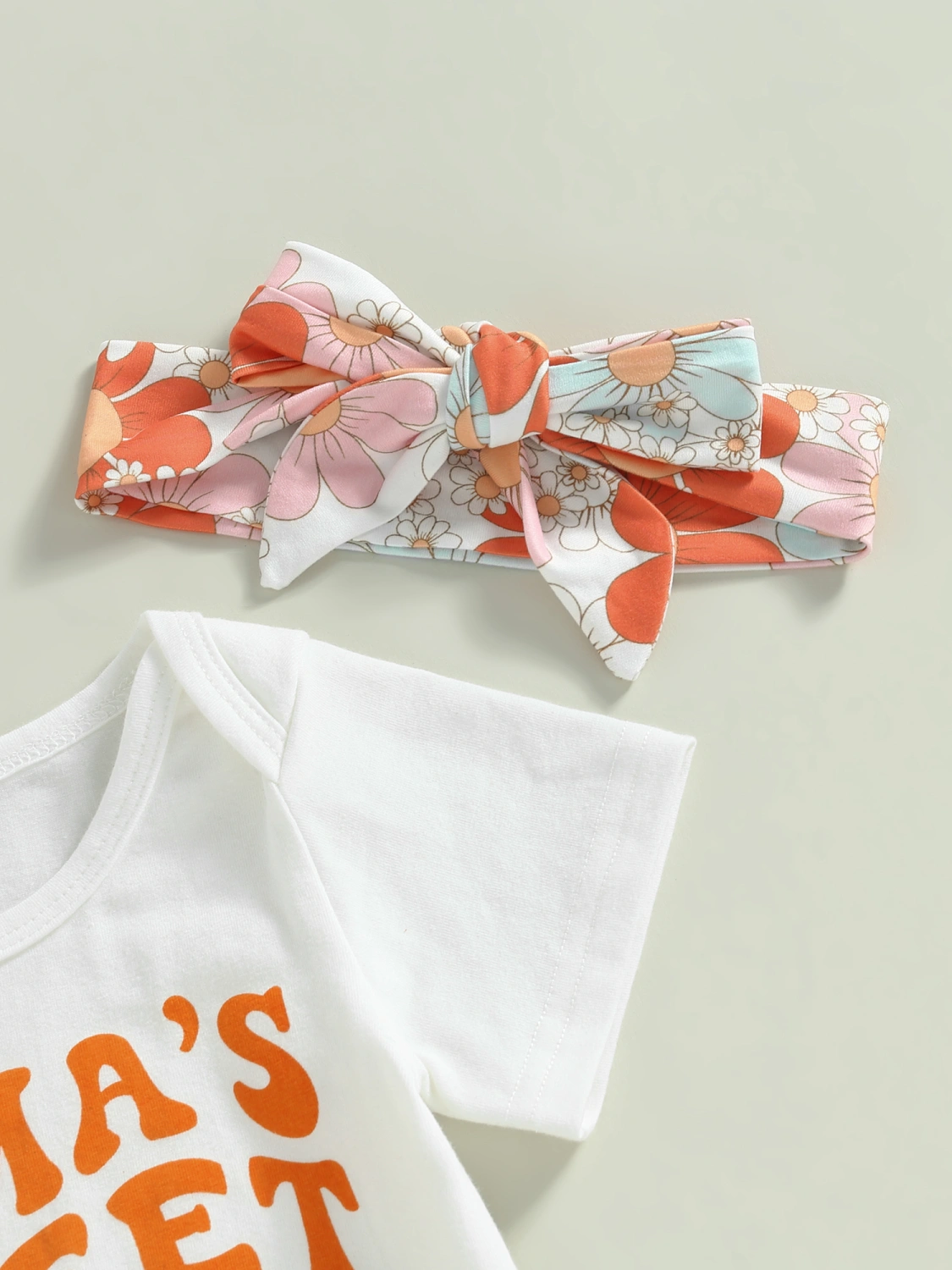 3Pcs Baby Girl Spring Outfits, Romper+Floral Bell Bottoms+Headband Set
