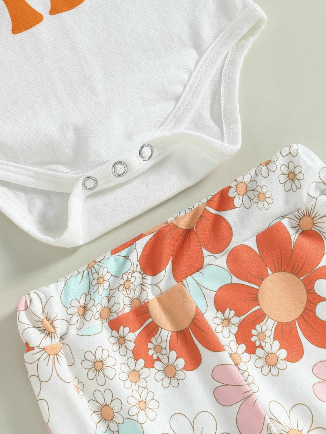3Pcs Baby Girl Spring Outfits, Romper+Floral Bell Bottoms+Headband Set