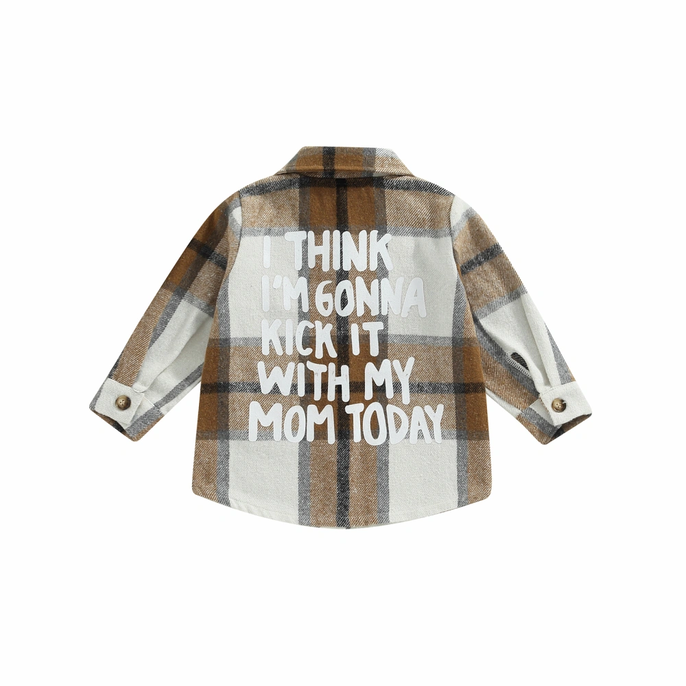 Kids Plaid Shirt Jacket Letter Print Autumn Casual Button-up Jackets 