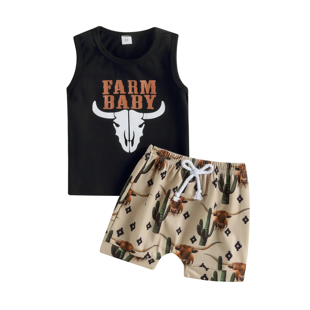 Infant Summer Clothes Outfits Letter Cow Head Print Tank Tops Shorts