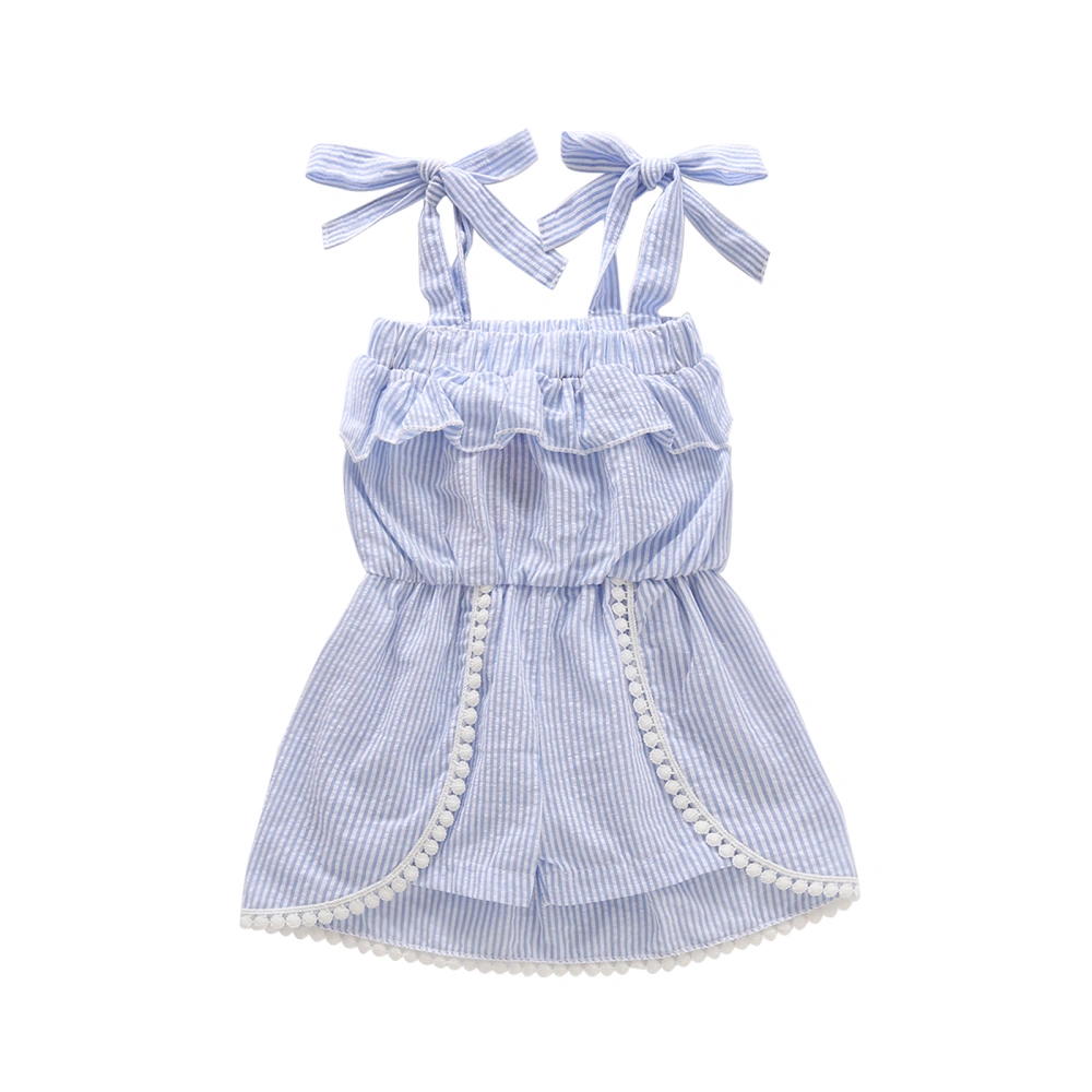 Girls Striped Short Romper, Sleeveless Tie-up Jumpsuit with Ruffles