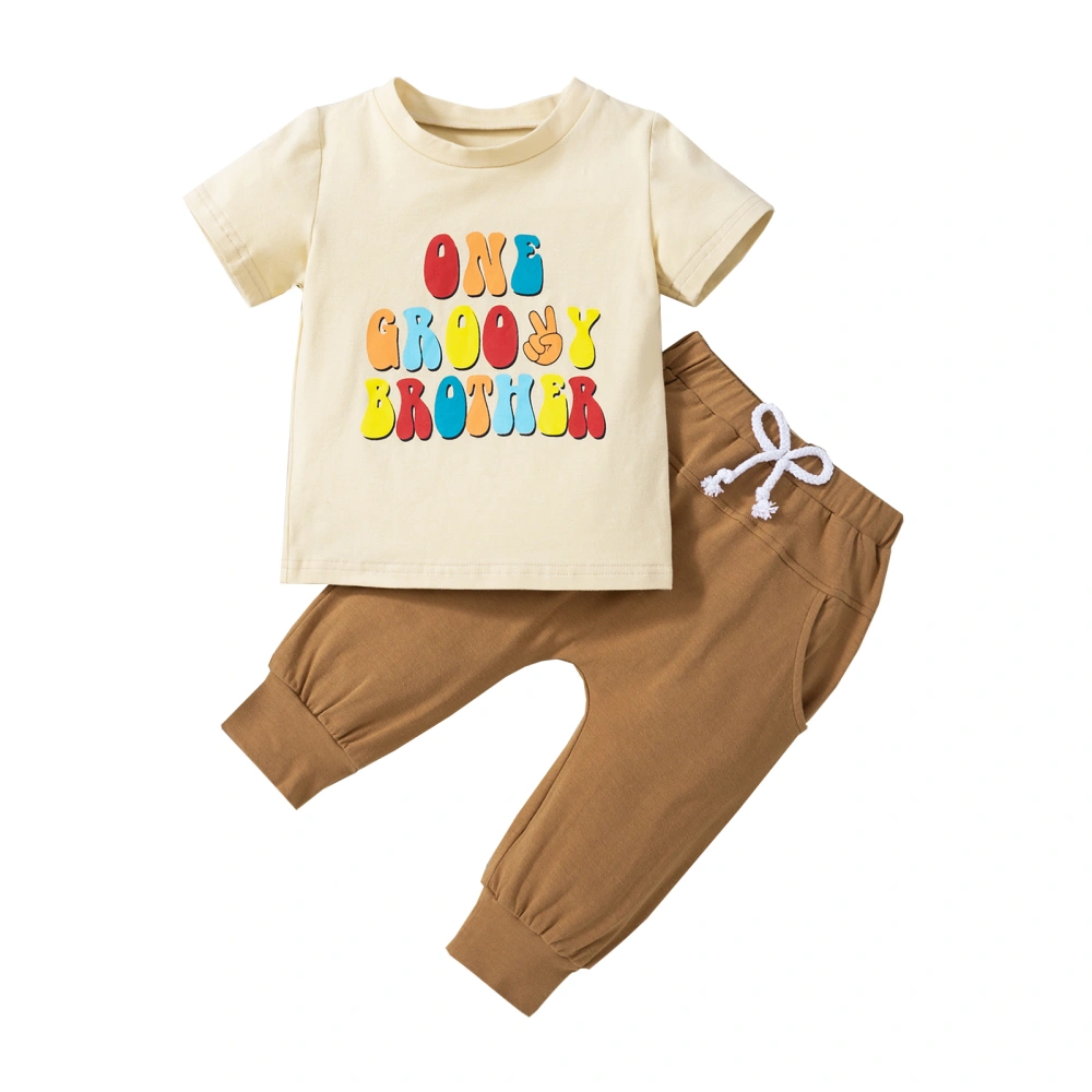 Boys Pants Set, Short Sleeve Crew Neck Letters Print T-shirt + Pants