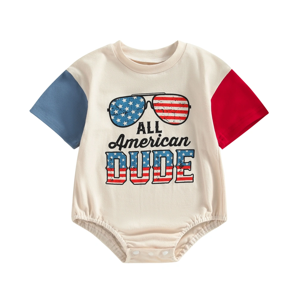 Baby Boy Romper, Short Sleeve Crew Neck Letters Print Summer Bodysuit