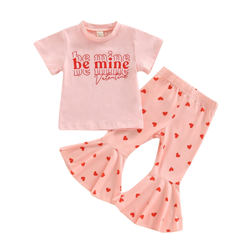 Valentine's Day Kids Girls Outfits Letters Print Tops and Flare Pants