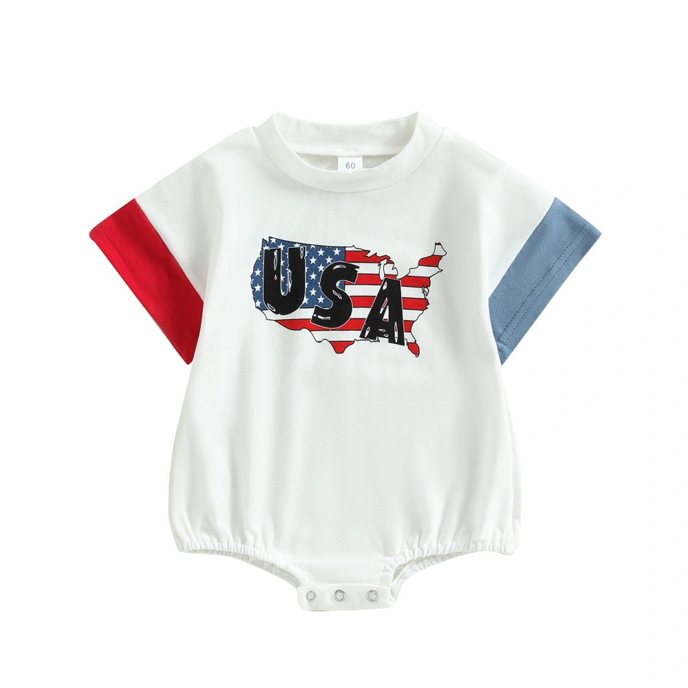 Baby 4th of July Romper, Short Sleeve Contrast Color Letter Bodysuit