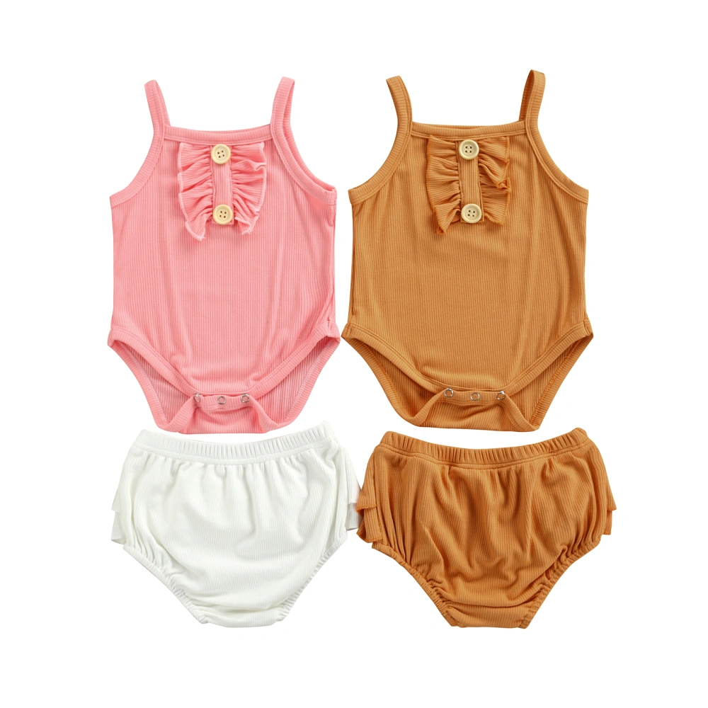 Baby Solid Color Clothes Set, Sleeveless Romper+Shorts with Ruffles