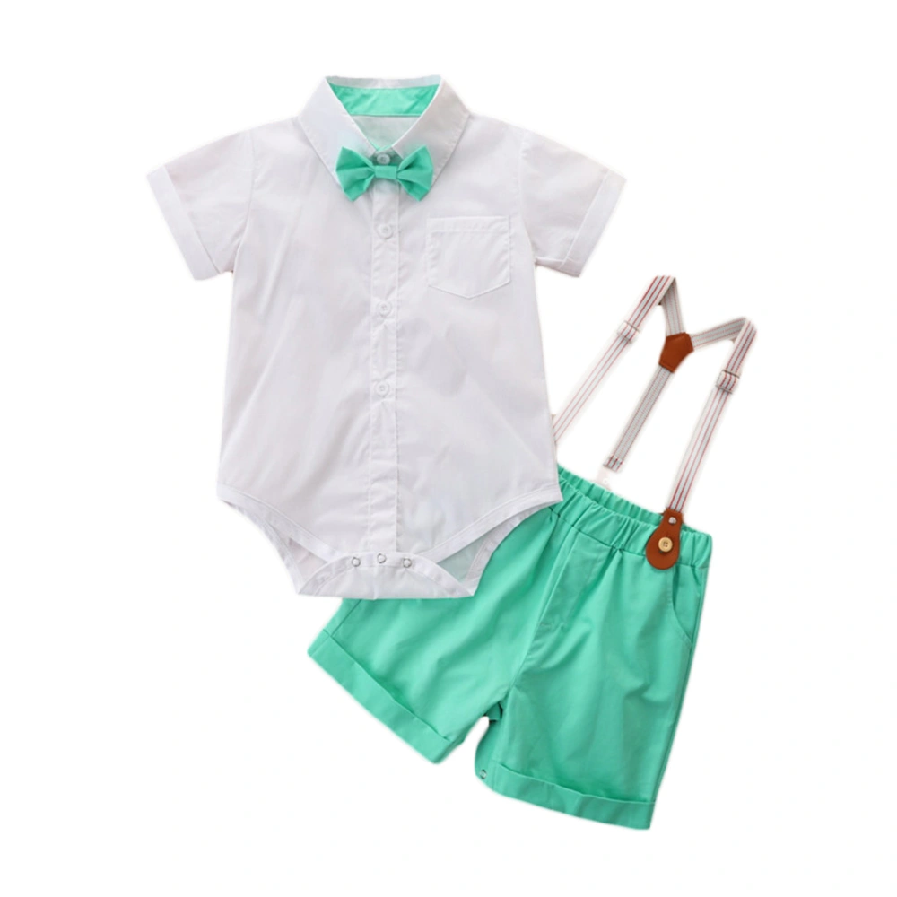 Baby Boy Jumpsuit Suit Gentleman Bow Tie Button Romper + Strap Shorts