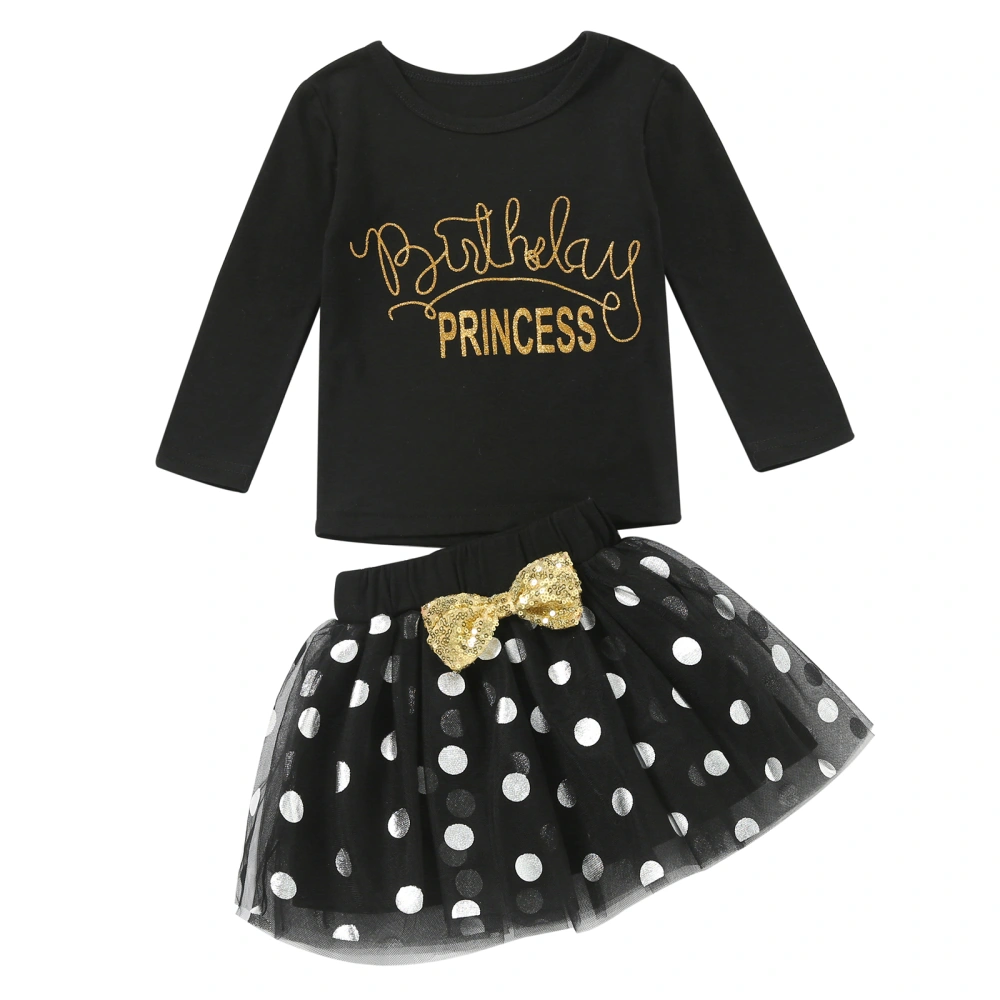 Children Girls' Skirt Suits Long-sleeved Letter Print Tops Dots Skirt