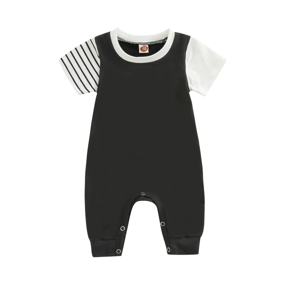 Baby Boys Jumpsuit, Short Sleeve Crew Neck Striped Patchwork Romper