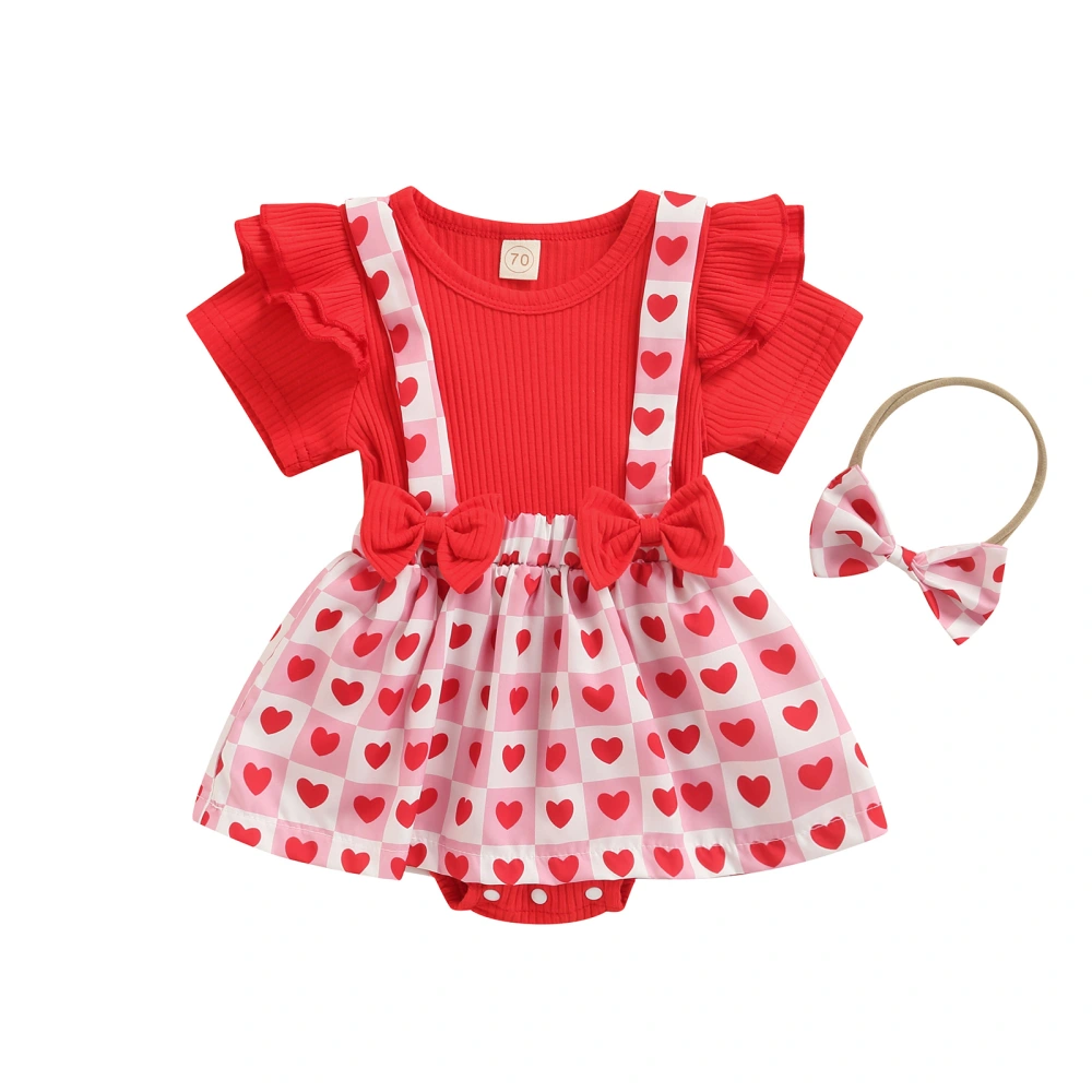 Valentine's Day Baby Girls Romper, Lace Short Sleeve Jumpsuit