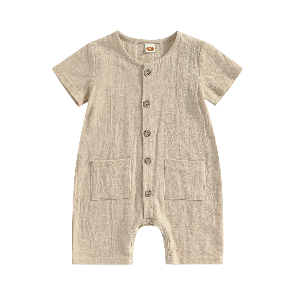 Baby Summer Solid Color/Striped Short Sleeve Button Down Romper