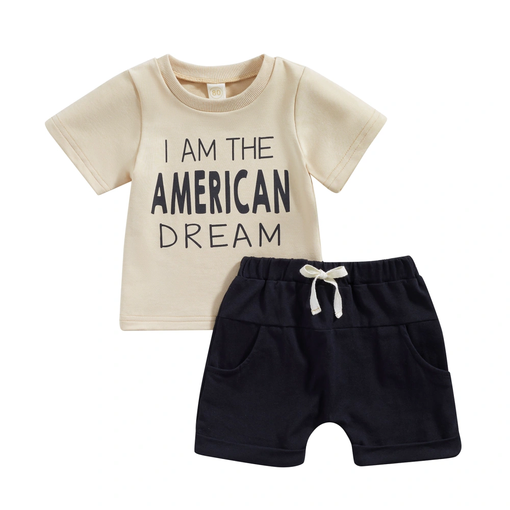 Baby Fourth of July Outfits, Short Sleeve Letter Tops + Shorts Set