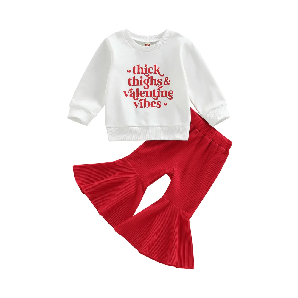 Kid Girls Pants Set Long Sleeve Letters Print Sweatshirt + Flare Pants