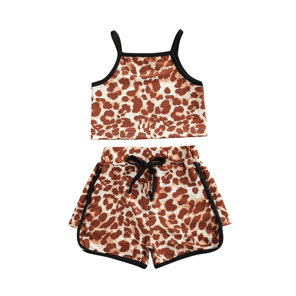 Kids Leopard Print Sleeveless Spaghetti Strap Short Tops+ Short Pants