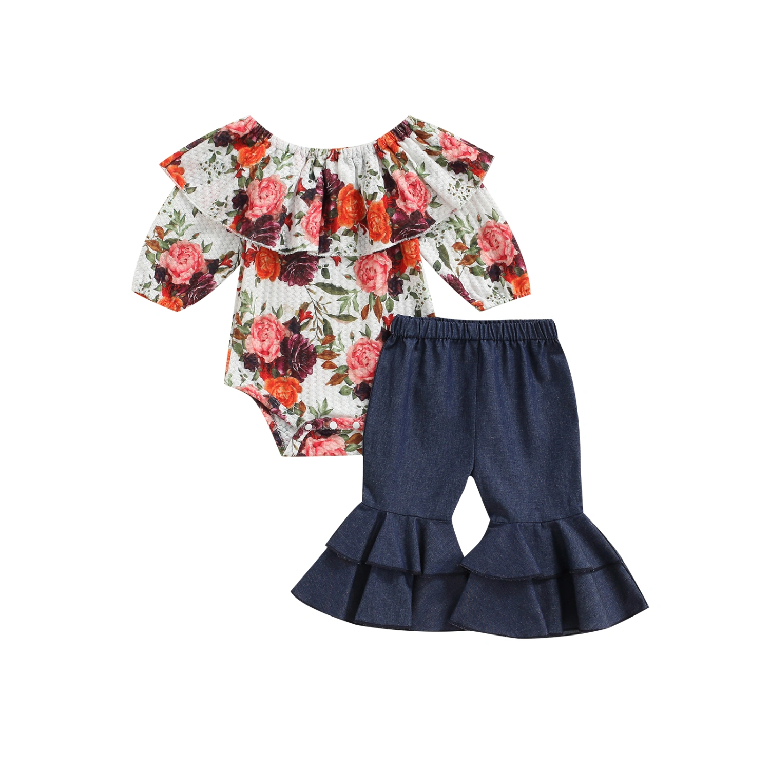 Infant Newborn Girl Clothes Set, Ruffle Romper and Flare Pants