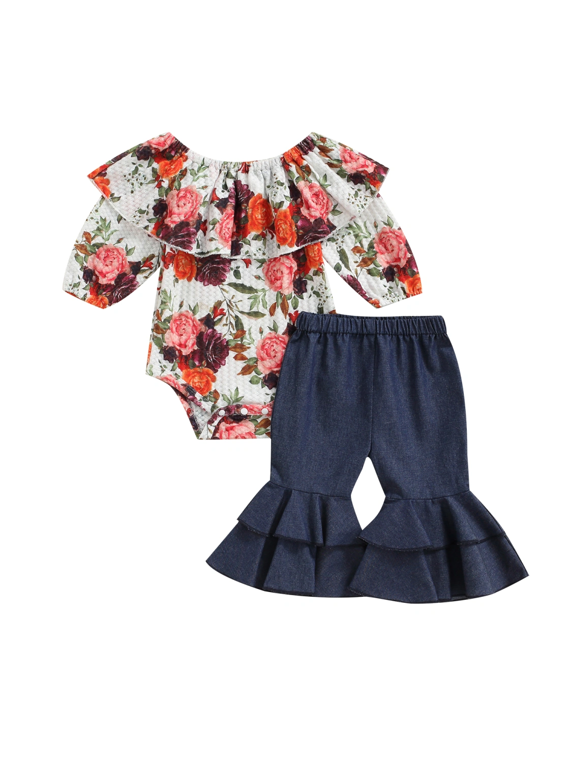 Infant Newborn Girl Clothes Set, Ruffle Romper and Flare Pants