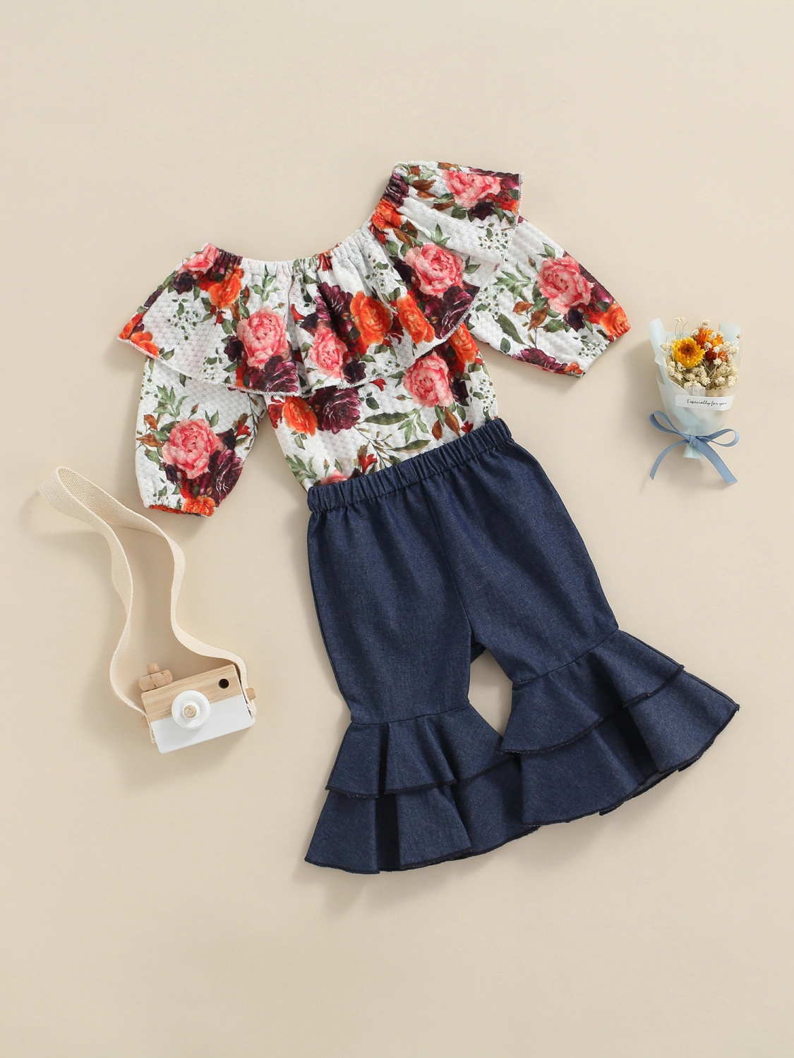 Infant Newborn Girl Clothes Set, Ruffle Romper and Flare Pants