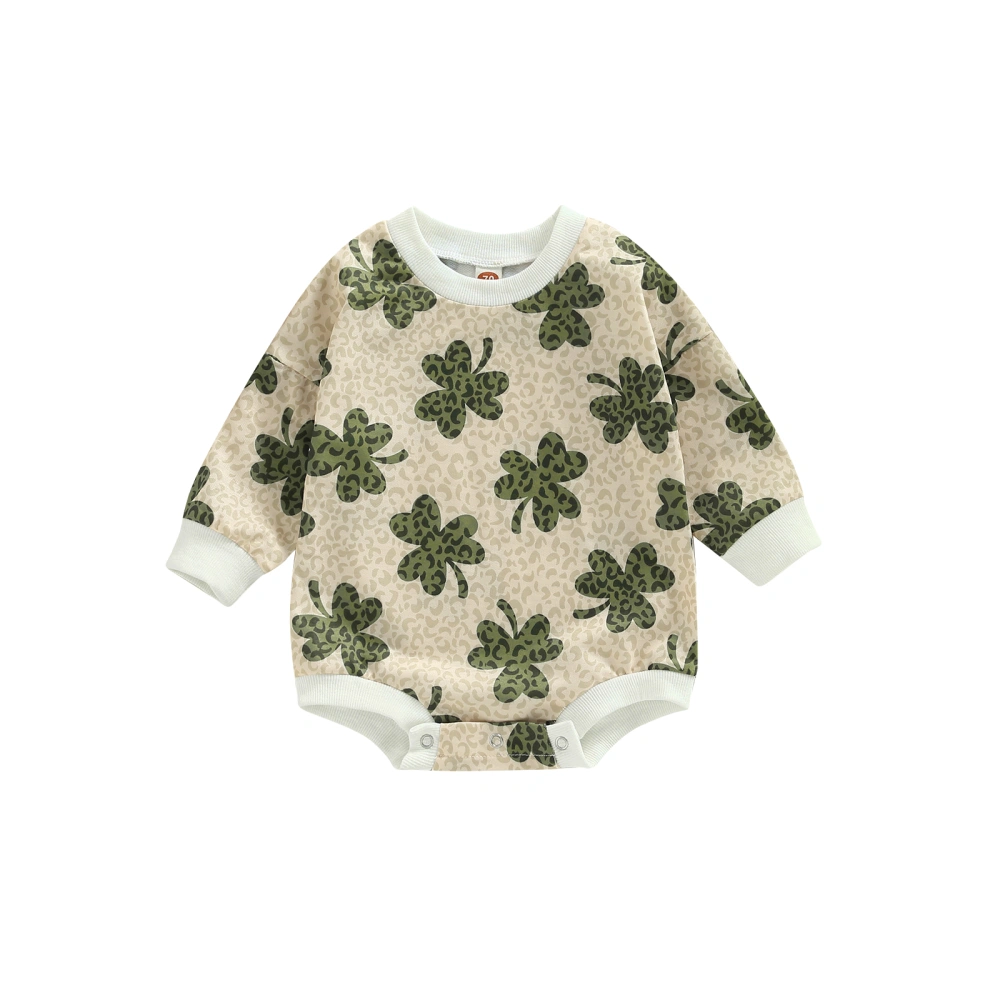 Infant Sweatshirt Romper Green Clover/Rainbow Stars Print Bodysuits