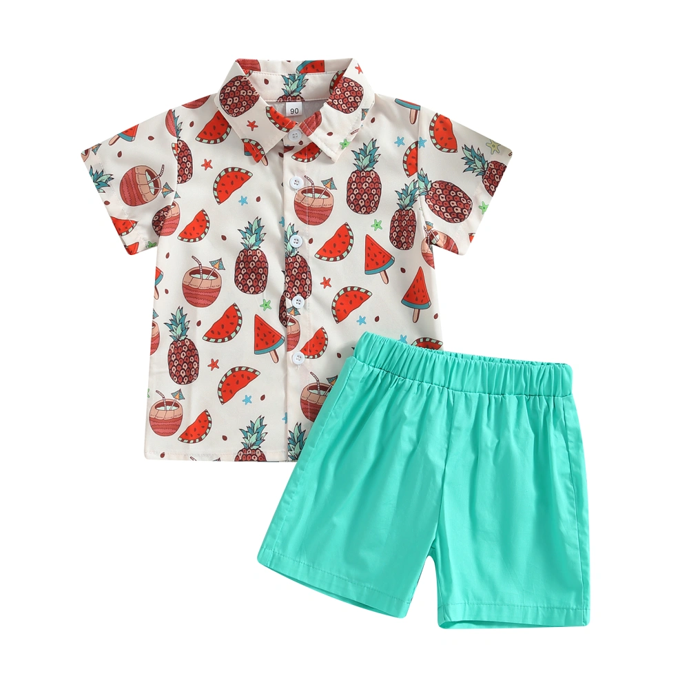 Boy Short Sleeve Lapel Watermelon/ Coconut Tree Shirt + Shorts 