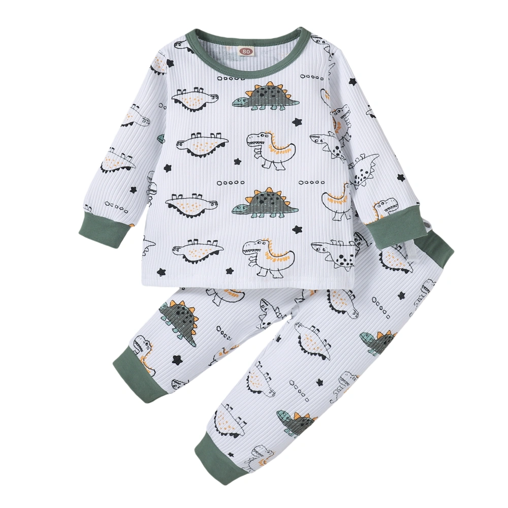 Toddler Baby 2Pcs Fall Outfits, Long Sleeve Dinosaur Tops + Bow Pants