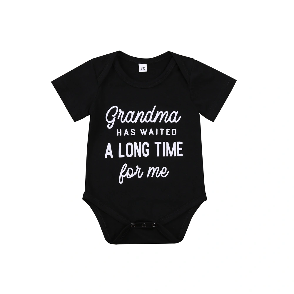 Baby Romper, Unisex Letter Print Round Collar Short Sleeve Bodysuit