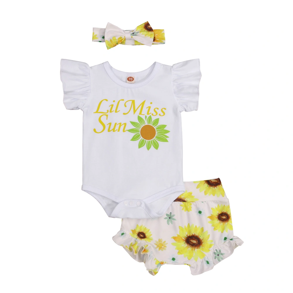 Baby Girls Clothes Set, Fly Sleeves Romper, Shorts and Headdress