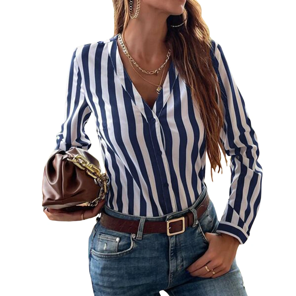 Women V-Neck Blouse, Long Sleeve Tops Casual Button Clothing