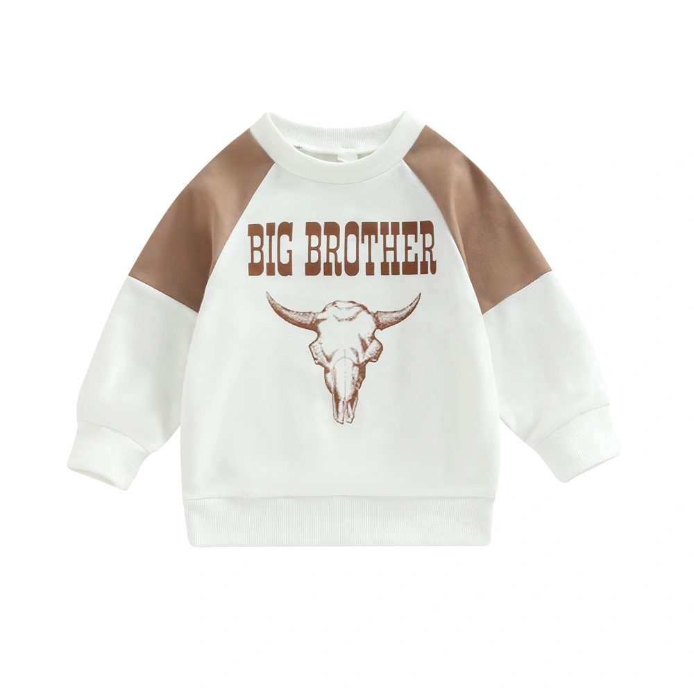 Kid Boys Shirt Long Sleeve Round Neck Bull Head Letters Spring Tops