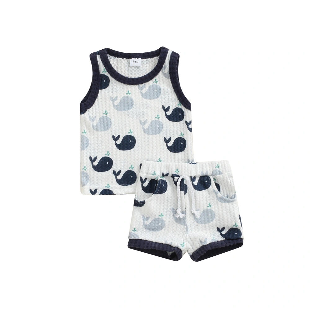 Baby Boys Outfit, Printing Round Collar Sleeveless Tops, Shorts