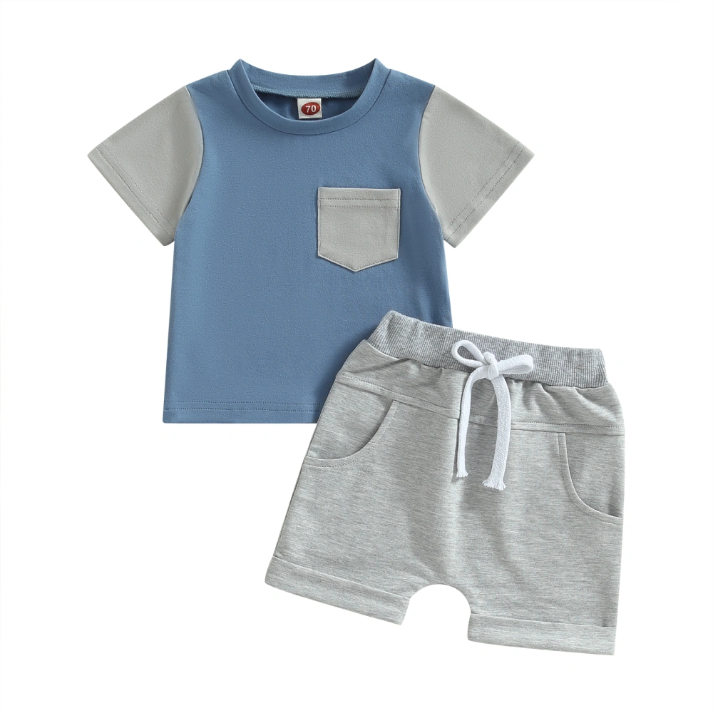 Baby Boys Outfits Contrast Color T-shirt with Breast Pocket and Shorts