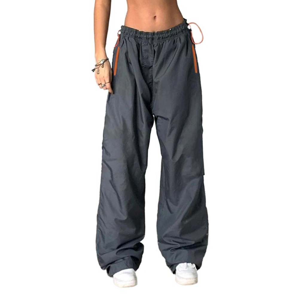 Women Casual Pants, Elastic Waist Contrast Color Trousers with Pockets