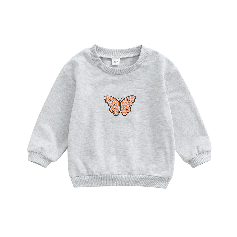 Kids Girls Sweatshirts, Round Neck Butterfly Printed Casual Pullover 