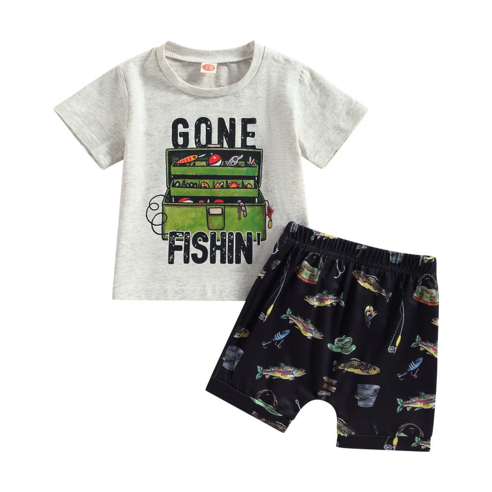 Boy Short Sleeve Round Neck Letters Print Shirt + Shorts Outfit 