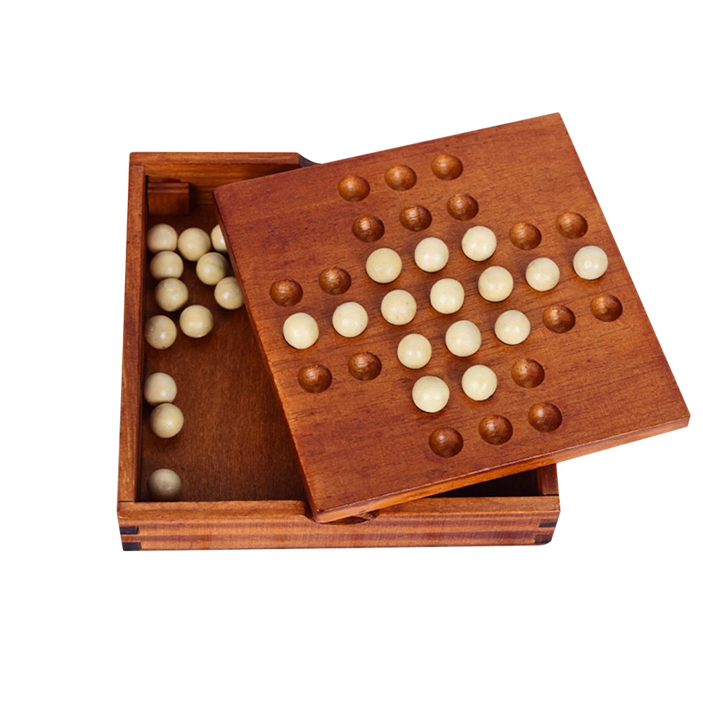 Adults and Children Wooden Solitaire Board Game with Storage Box