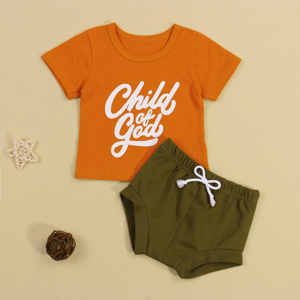 Baby Boy Clothes Set, Letter Print T-shirt + Solid Color Short Pants