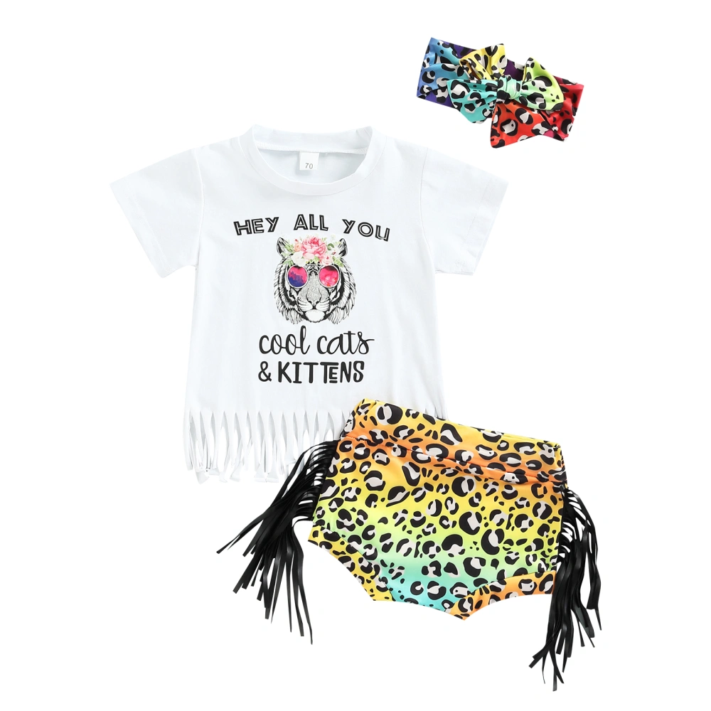 Girls Sisters Suit, Printed Tops+Leopard Long Pants/Shorts+Headband