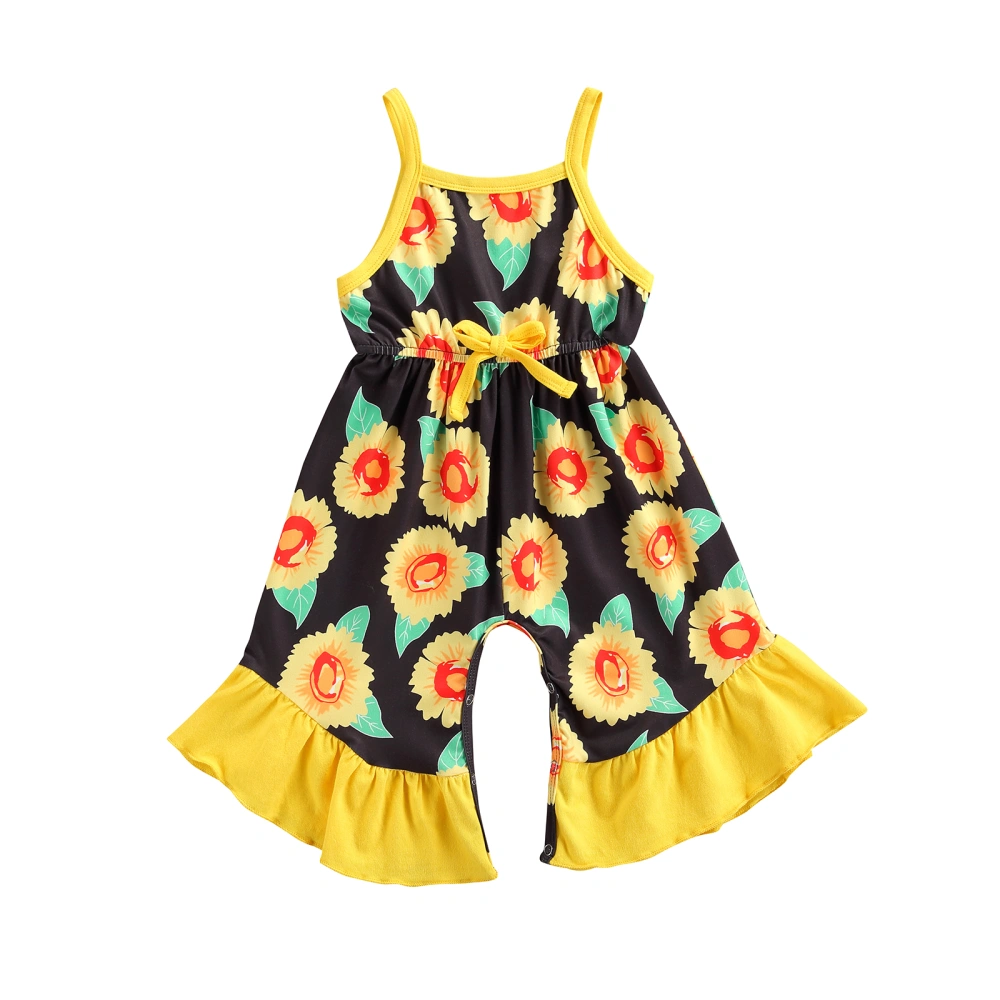 Baby Girl Summer Rompers, Floral Strappy Flared Sleeveless Jumpsuit