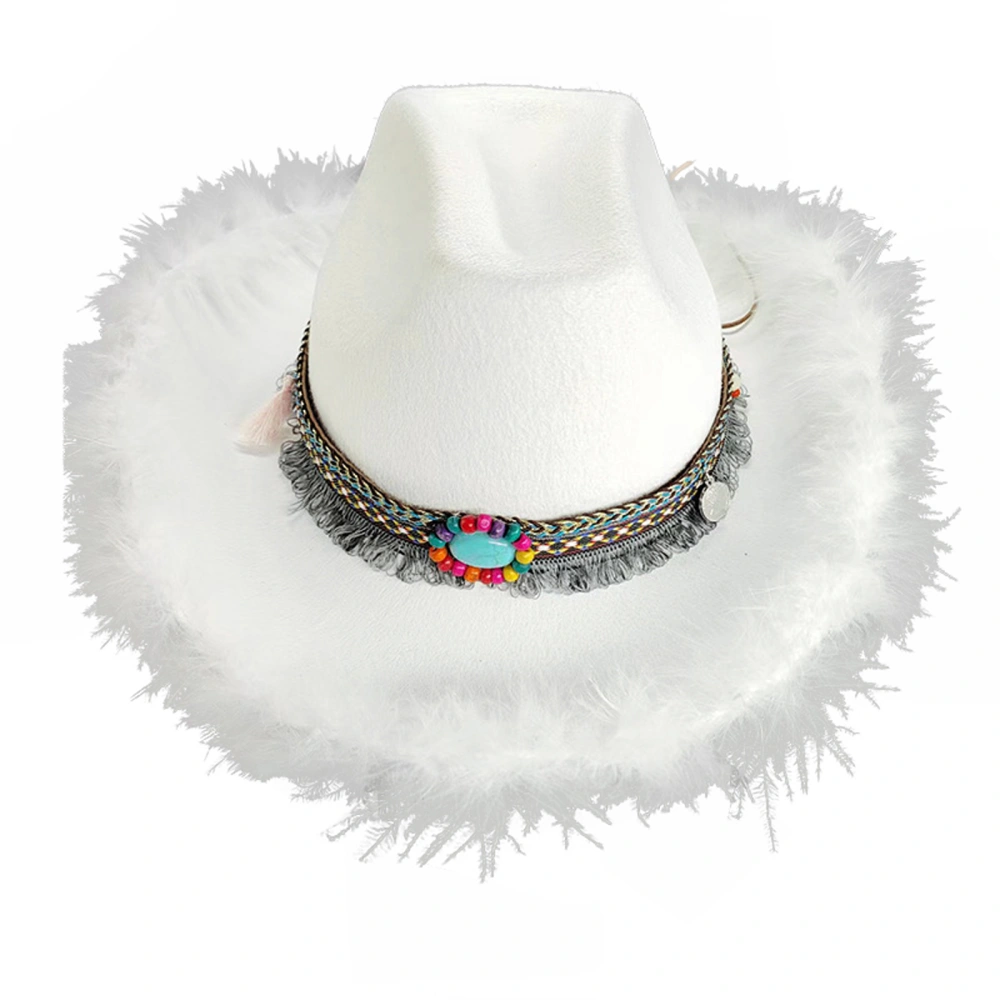 Western Cowboy Hat Feather Trim Party Hat for Women Men Carnival 