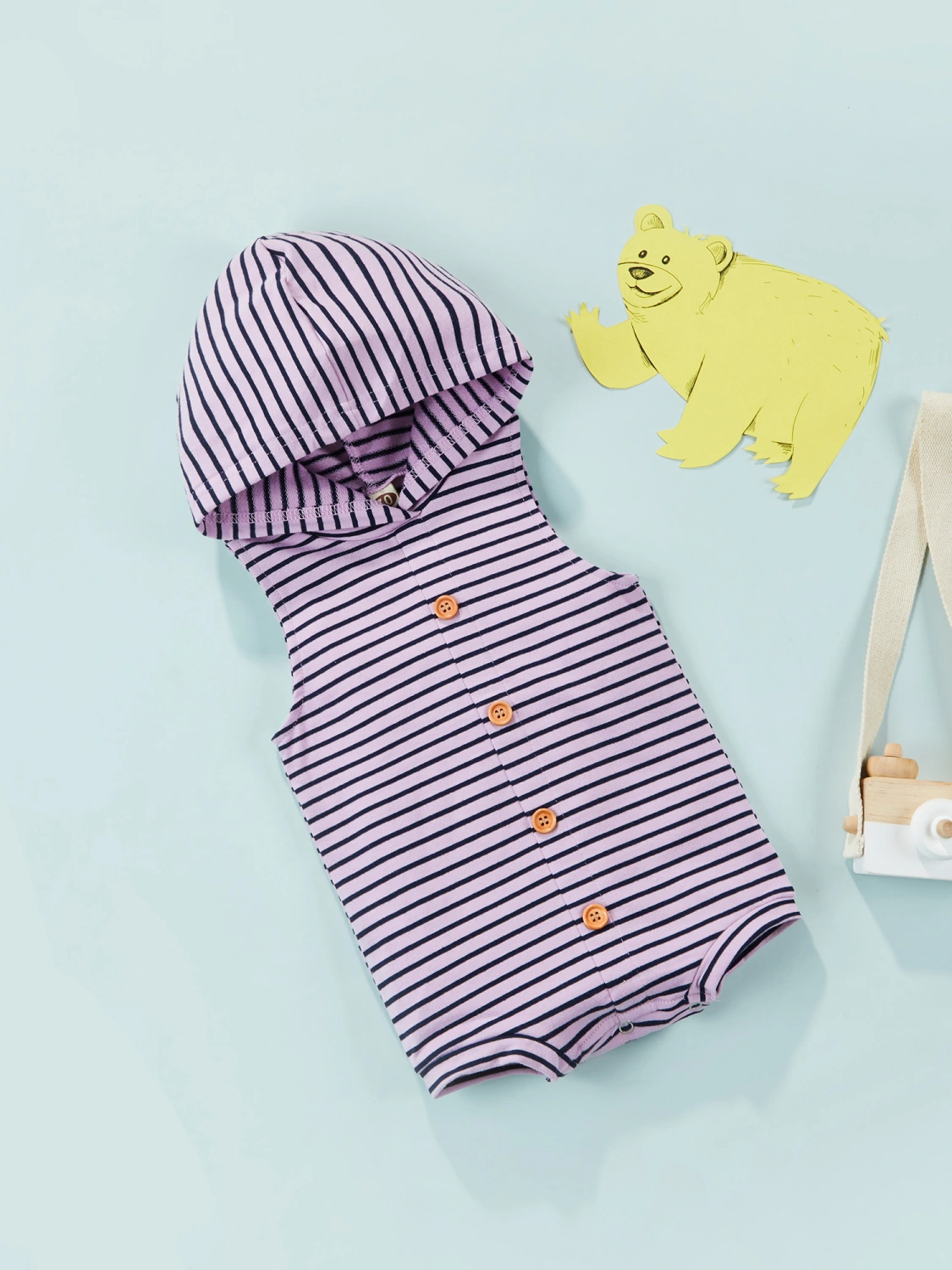 Newborn Baby Romper, Infant Toddler Hooded Stripe Printed One Piece