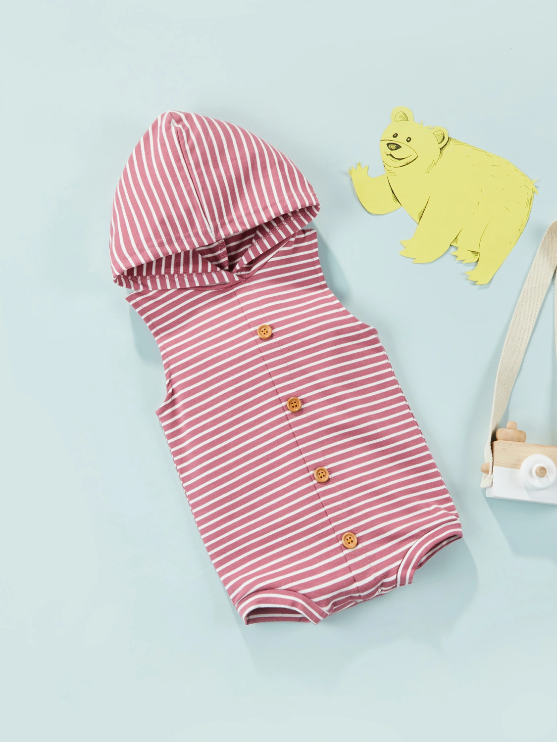 Newborn Baby Romper, Infant Toddler Hooded Stripe Printed One Piece