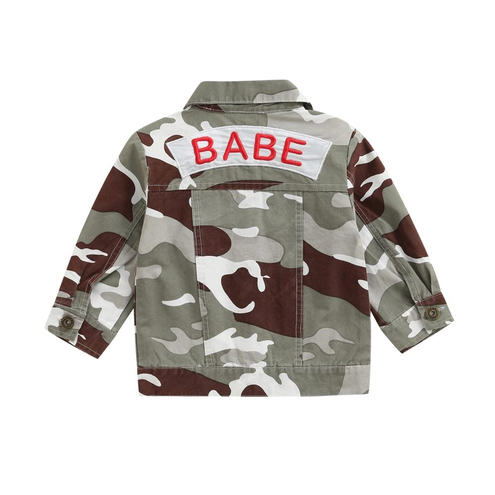 Kids Jacket, Camouflage and Letters Pattern Button-down Collared Coat