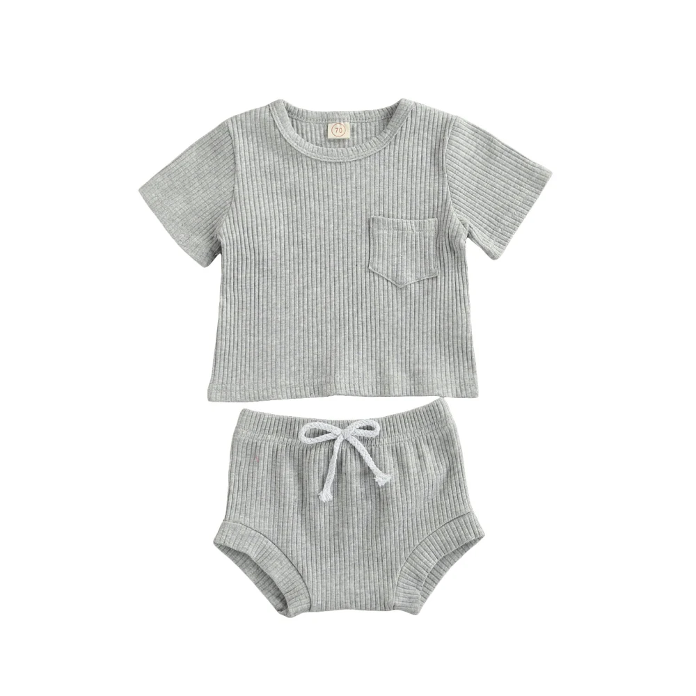 Baby Short Sleeve + Shorts, Casual Style with Pocket Decoration