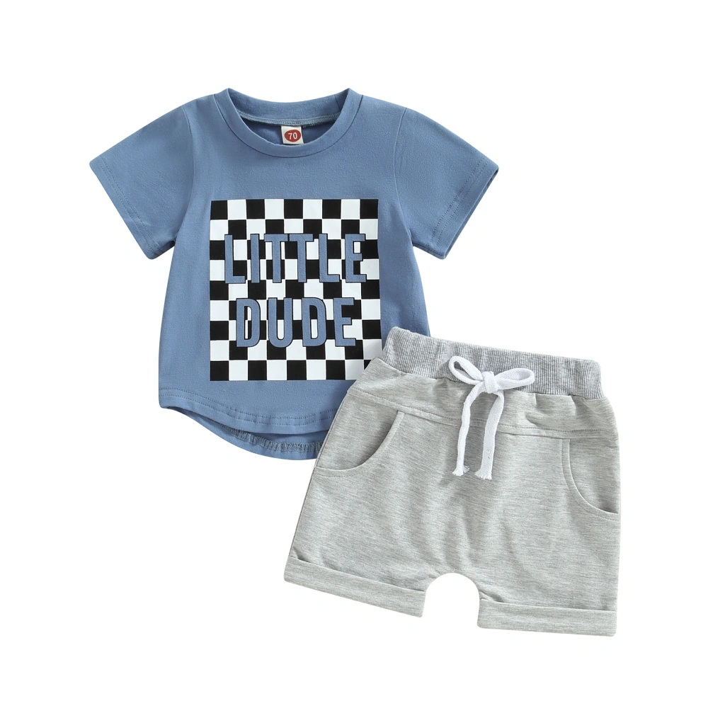 Infant Boy Summer Clothes Checkerboard Letter Print T-Shirts Shorts