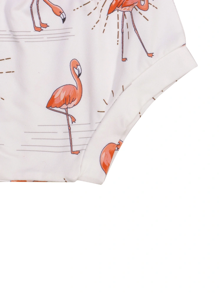 Kids Suit Set, Flamingo Print Round Neck Short Sleeve T-Shirt+ Shorts