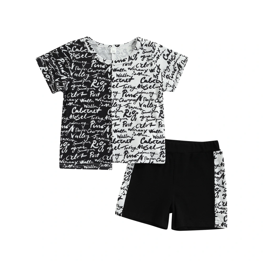 Letter Print Outfits, Short Sleeve Round Neck T-shirt + Shorts