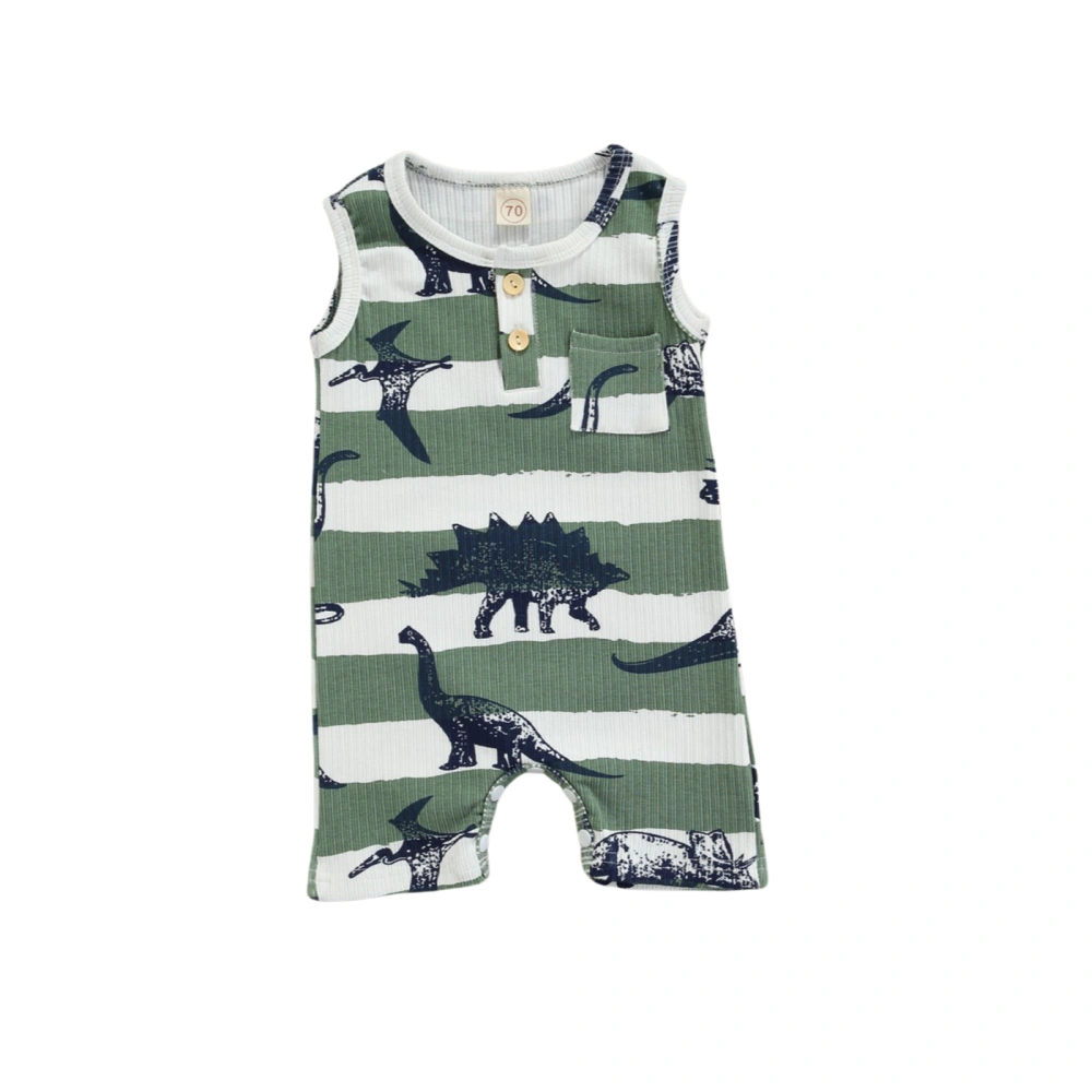 Baby Dinosaur Print Romper, Sleeveless O-neck Jumpsuit with Pocket