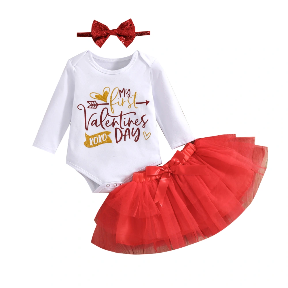 Baby First Valentine’s Day Outfits, Romper + Tutu Skirt + Headband